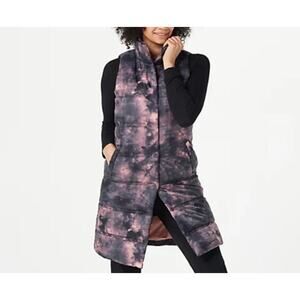 Zuda Womens Long Snap Puffer Vest - Blush Multi Color Space *EUC